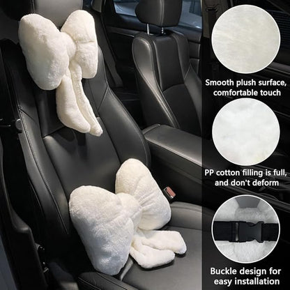 LYFJMUS 4 Pack Plush Bow Car Headrest Pillow and Lumbar Support Pillow Soft Butterfly Car Neck Pillows for Driving Cars Decor (Black)