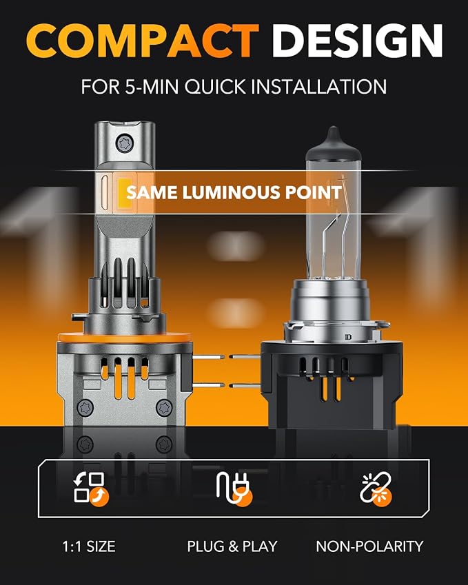OXILAM H11B LED Light Bulb, 1100% Brighter H8B/H9B Fog Bulb, 60,000Hrs Lifespan, 5MIN Direct Plug, IP68, Anti-Flicker LED Light for Cars Trucks SUVs, Pack of 2