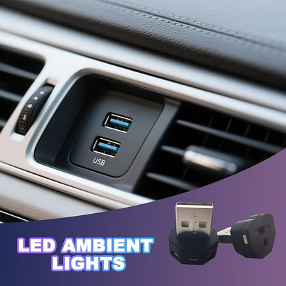 2PCS USB LED Car Interior Atmosphere Lamp, Portable Mini Vehicle Ambient Lighting Kit, Plug-in USB Interface Automotive Night Light Decor Accessories, Universal Fit