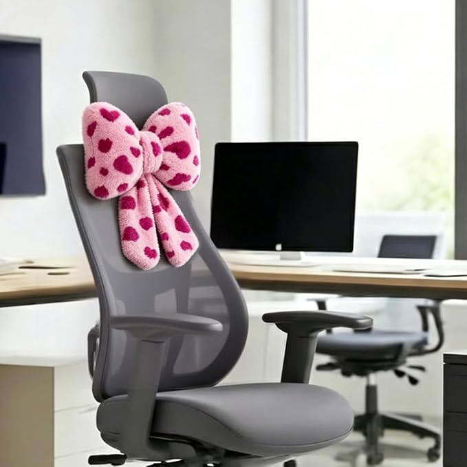 Sexysamba 2 Pcs Plush Bow Car Headrest Neck Pillow Cute Bow Pillow for Car Seat Décor Soft Neck Support for Comfortable Driving Traveling Office Fluffy Head Rest Cushion, Pink Heart Print