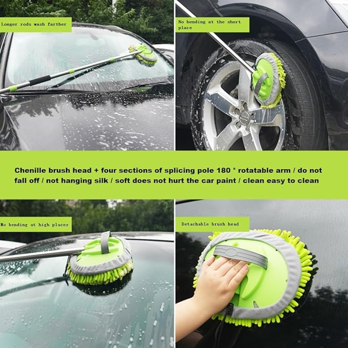 62'' Car Wash Brush Cleaning Kits with Long Handle Foldable Car Wash Brush Windshield Window Squeegee Car Washing Supply Set for All Car