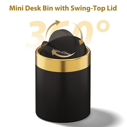 Desktop Trash can with Lid,0.4 Gal Stainless Steel Counter Top Trash Can Mini Bathroom Trash Can for Car,Office,Kitchen,Desk,a Roll of Trash Bag(Black)