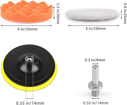 Kshineni Car Buffer Pads 6 Inch Buffing Polishing Pads, 11 Pcs Drill Buffing Kit, Auto Polisher Pads Car Foam Drill for Automotive Polishing, Waxing, Sanding, Sealing Glaze