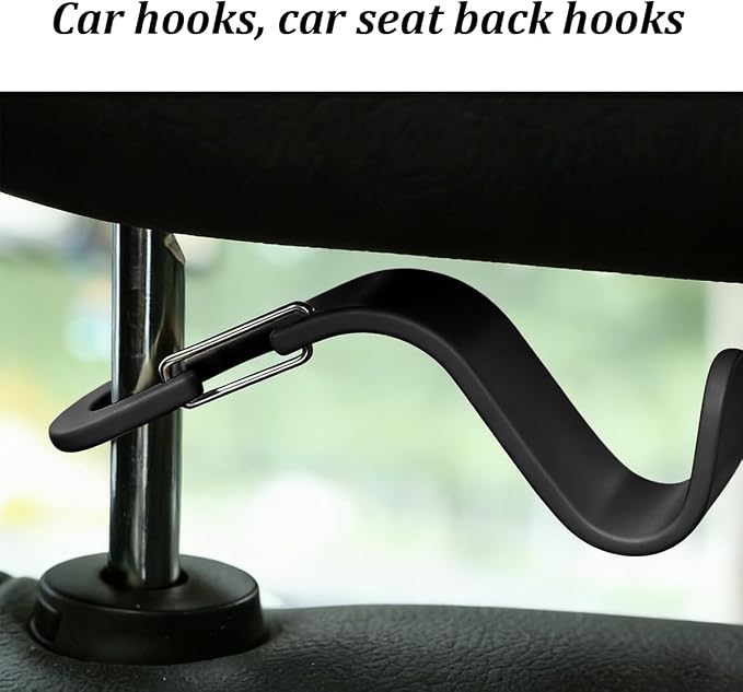 4PCS Car Seat Headrest Hook, Multi-Purpose Seat Back Hanger Purse Bag Handbag Organizer, Auto Interior Backseat Storage Hook Holder for Coat Hat Grocery Umbrella, Universal Fit (Black)