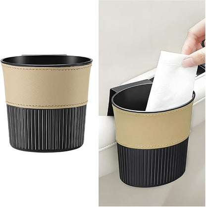 Zpana Car Trash Can, Portable Mini Vehicle Cup Holder Hanging Garbage Container, Multifunctional Automotive Side Door Trash Organizer Can Accessories, Universal for SUV, Sedan, Truck (Beige)
