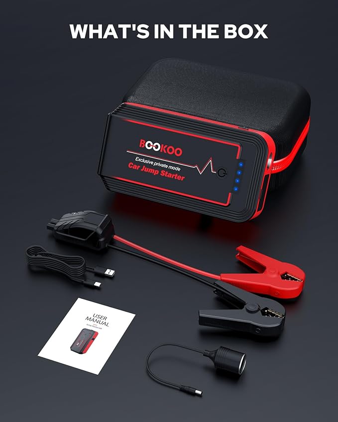 BOOKOO H9 Jump Starter 4500A,Portable Car Battery Jumper Starter for 10L Gas and 8L Diesel Engines,12V Car Battery Charger with Jumper Cables,USB QC 3.0,16V DC Output,3 LED Modes for Car Camping Trip