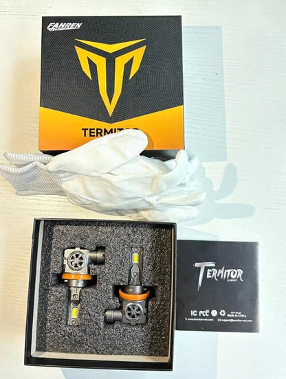 Termitor Latest H11/H9 Bulbs, 40,000LM Super Brighter, 6500K Cool White, 1:1 Mini Halogen Size H11 Driving Fog Lights with Cooling Fan, Plug and Play, Pack of 2