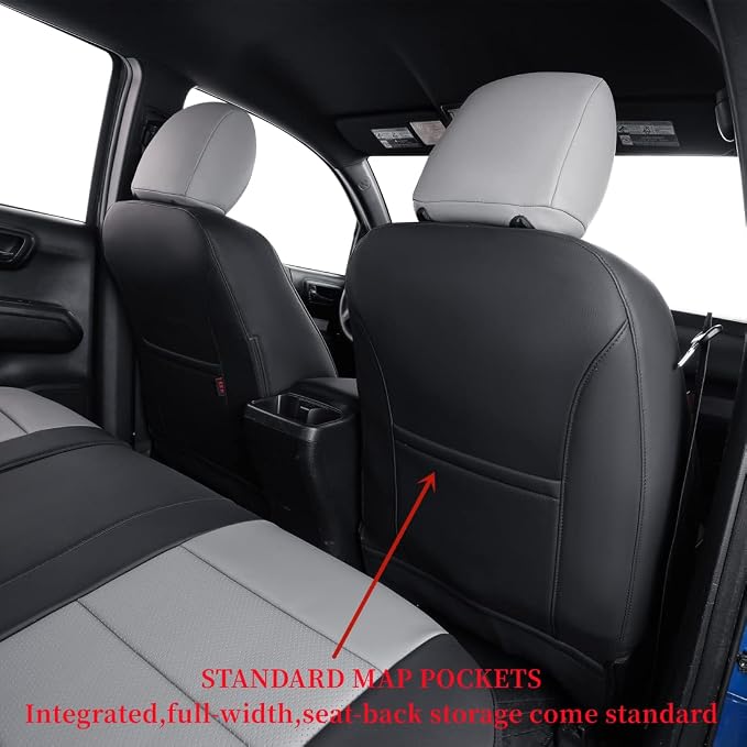 coverdream Tacoma Seat Covers Custom Fit for 2005-2011 Toyota Tacoma Double Cab/Crew Cab(TRD Sport Seats),Fully Covered Waterproof Faux Leather Truck Seat Protector-Full Set(Black/Gray)