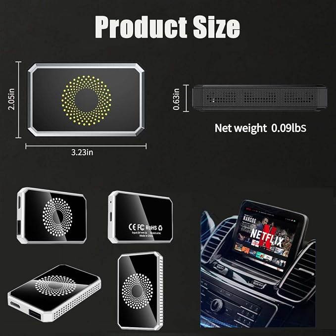 2026 New 3 in 1 Magic Box Carplay, Wireless CarPlay Adapter Magic Video Box with USB Drive, Wireless Carplays Adapter Netflix for Wired CarPlays & Android Auto Cars (Silver 4+32G)