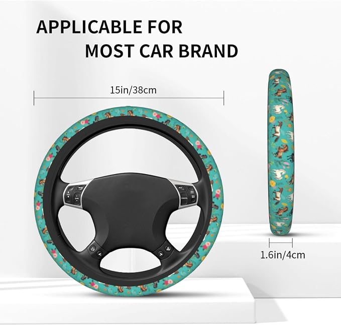 Horse Steering Wheel Covers Non Slip Neoprene Universal 15 Inch Steering Wheel Protector Car Cover for Men Women