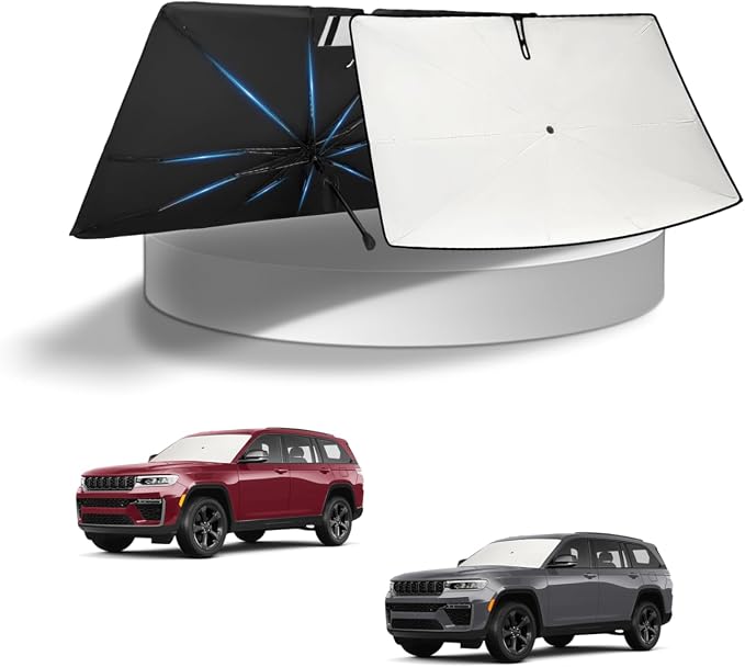 KUST Sun Shade Umbrella for 2022-2025 2026 Jeep Grand Cherokee | Custom Fit Windshield Sunshade | Foldable Sunshade with Bendable Handle | Blocks Heat & UV Scratch Resistant Keep Car Cool Sunshield