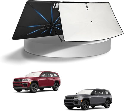 KUST Sun Shade Umbrella for 2022-2025 2026 Jeep Grand Cherokee | Custom Fit Windshield Sunshade | Foldable Sunshade with Bendable Handle | Blocks Heat & UV Scratch Resistant Keep Car Cool Sunshield