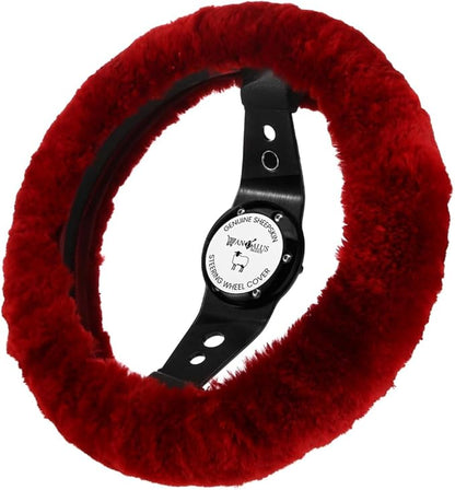 Andalus Brands Luxury Fluffy Car Steering Wheel Covers – Genuine Merino Sheepskin, Soft Fuzzy Car Steering Wheel Cover for Women, Universal 14.5-15" Size, Plush Fur Cute Auto Accessories, Dark Red