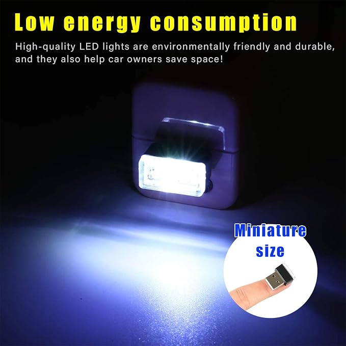 Augeny 4 PCS USB LED Car Interior Atmosphere Lamp, Plug-in USB Decor Night Light, Portable Auto Ambient Lighting Kit, Universal Vehicle Interior Accessories for Most Cars (White)