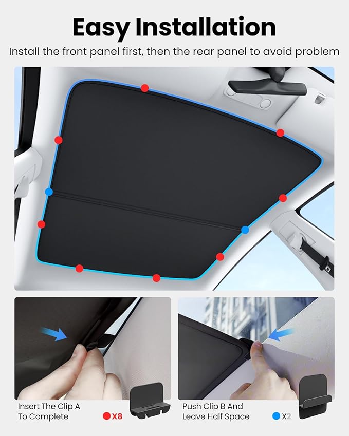 REEVAA 2026 Upgraded Tesla Model S Sunshade Roof [No Gaps, No-Sagging] Model S Accessories Heat Insulation Foldable Glass Sunroof Cover for Model S 2022-2026, 2PCS, Black