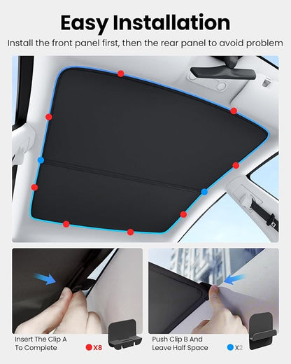 REEVAA 2026 Upgraded Tesla Model S Sunshade Roof [No Gaps, No-Sagging] Model S Accessories Heat Insulation Foldable Glass Sunroof Cover for Model S 2022-2026, 2PCS, Black