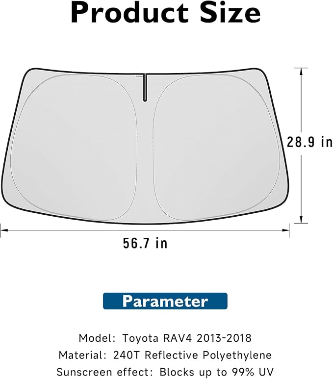 BIBLOZ Windshield Sun Shade for Toyota RAV4 2013-2018, LE, XLE, SE, Adventure, Limited, Platinum Accessories Foldable Car Sunshade Front Window Sun Visor PET Reflective Material Blocks UV Rays