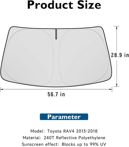 BIBLOZ Windshield Sun Shade for Toyota RAV4 2013-2018, LE, XLE, SE, Adventure, Limited, Platinum Accessories Foldable Car Sunshade Front Window Sun Visor PET Reflective Material Blocks UV Rays