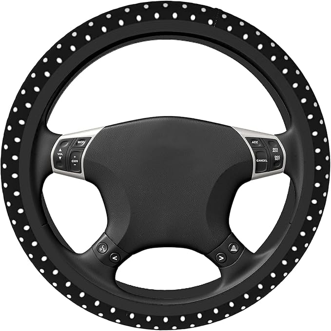 Black and White Polka Dot Steering Wheel Covers Non Slip Neoprene Steering Wheel Protector Universal 15 inch for Women Men