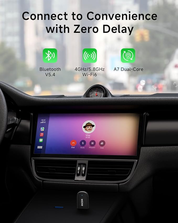 RAESHA Wireless CarPlay Adapter – Mini 2 in 1 Wireless CarPlay Adapter for Both Apple CarPlay and Android Auto – Easy Installation, Clutter-Free, and Seamless Control with Ultra-Fast Connection