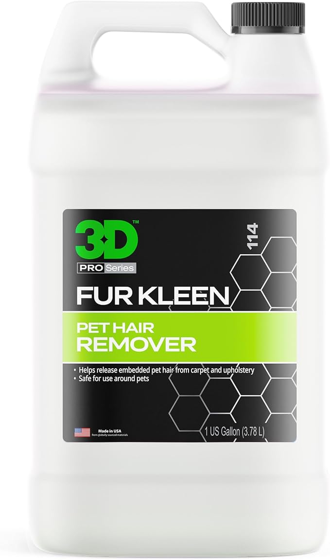 3D Fur Kleen - Pet Hair Remover & Cleaner - Loosens Embedded Pet Fur for Easy Removal - Safe for Carpets, Upholstery & Auto Interiors, 1 Gallon