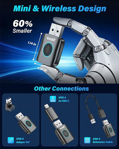 Premium Aluminum Wireless CarPlay Adapter, Ultra Compact Low Latency Dongle, 5s Instant Auto Connect, 2-in-1 Plug & Play for Wired CarPlay Factory Cars