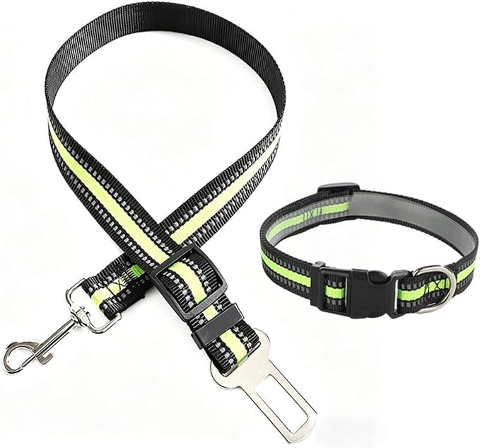 Reflective Nylon Pet Car Safety Set, Adjustable Dog Collar + Seatbelt, Travel Safety Kit for Dogs & Cats