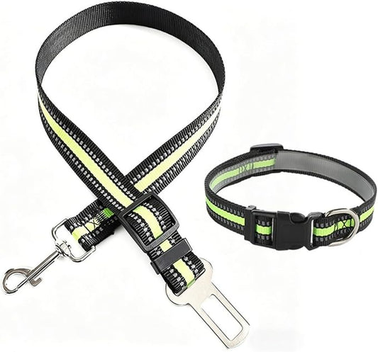 Reflective Nylon Pet Car Safety Set, Adjustable Dog Collar + Seatbelt, Travel Safety Kit for Dogs & Cats