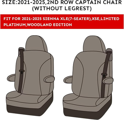 EKR Sienna Seat Covers for 2021-2026 Toyota Sienna XLE,XSE,Limited,Platinum,7 Seats,2nd Row Captain Chairs W/NO Legrest,Seat Covers Full Set for Cars-Leather(Black/Gray)