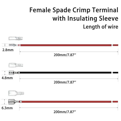 30PCS 2.8mm /4.8mm /6.3mm Female Speaker Wire Connector with Insulating Sleeves Speaker Connectors Red+Black Spade Connectors Flat Quick Splicing Kit WW001