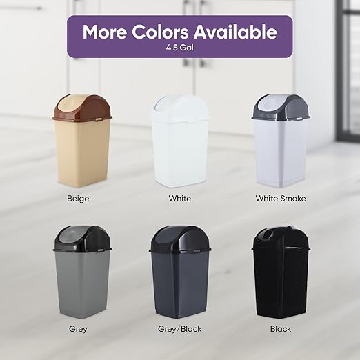 Superio Small Trash Can for Dorm with Lid 4.5 Gallon Plastic Swing Top Slim Garbage Can for Under Sink/Cabinet, Laundry, Kitchen, Office, Bedroom, Bathroom, College, 18 Qt Gray/Black, 2