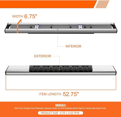 [Pair] 6.75 Inch Chrome Stainless Steel Running Boards Side Step Bars Compatible with 07-19 Silverado Sierra Regular Cab