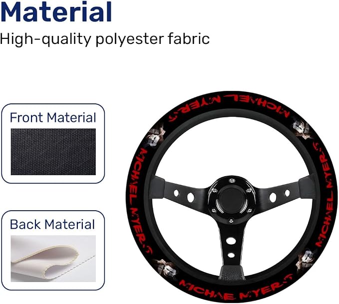 GENANY White Mask Horror Steering Wheel Cover, Non Slip Polyester Car Wheel Protector for Car SUV Truck, Universal 15 Inch