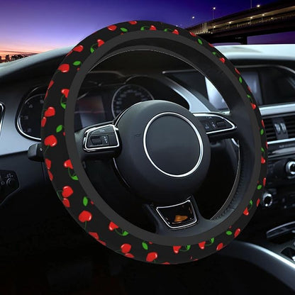 Red Hearts Cherry Steering Wheel Covers Non Slip Neoprene Steering Wheel Protector Universal 15 inch for Men Women Car Trucks