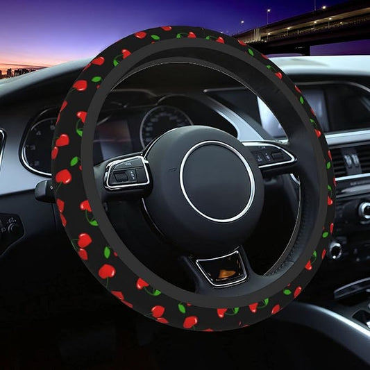Red Hearts Cherry Steering Wheel Covers Non Slip Neoprene Steering Wheel Protector Universal 15 inch for Men Women Car Trucks