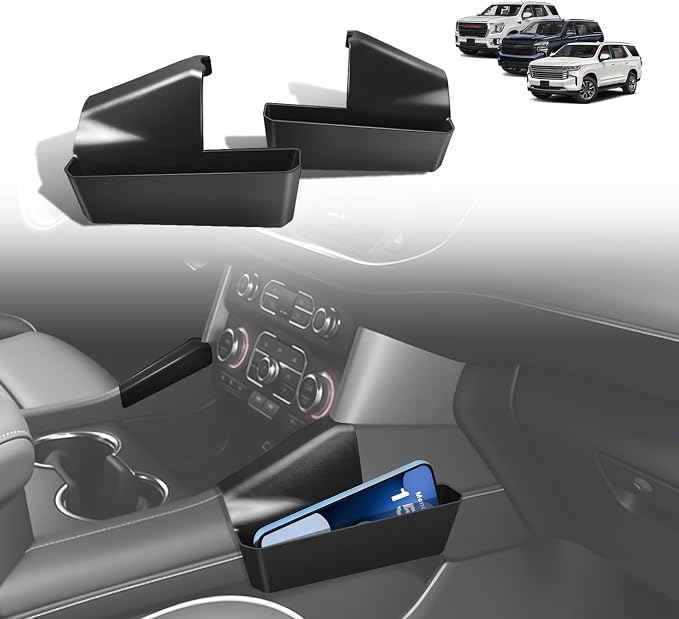 Muslogy Console Organizer Compatible with 2021-2023 2024 GMC Yukon & Chevy Tahoe Suburban Accessories Middle Console Storage Box Left & Right Set Interior Phone Pocket (Not for Yukon Denali/Ultimate)
