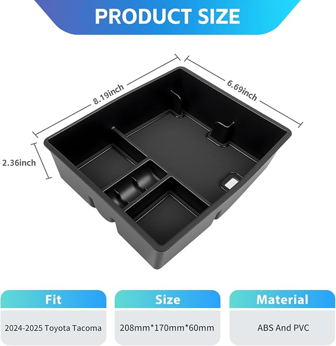 Console Organizer Fits for 2024 2025 2026 Toyota Tacoma Center Console Tray Armrest Storage Box Compatible with Tacoma Interior Accessories
