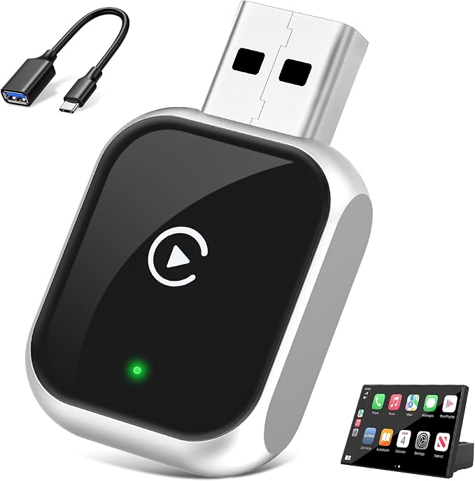 Wireless CarPlay Adapter for iPhone, 5.8GHz WiFi Bluetooth 5.3 Fast Auto Connect Dongle, USB A/C Dual Port Mini Metal Shell, Plug & Play Compatible with Factory Wired CarPlay Cars