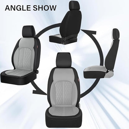 Coverado Universal Leather Seat Covers Front Seats, 2-Pack Seat Covers for SUV, Pickup Truck, Sedan, Automotive Vehicle Interior, Waterproof and Durable All Weather Protector，Black&Gray