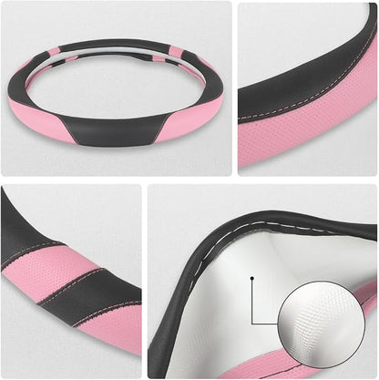 West Llama Customized Auto Car Steering Wheel Cover for Toyota Rav4 Corolla Camry Highlander (Black+Pink-Standard Size)