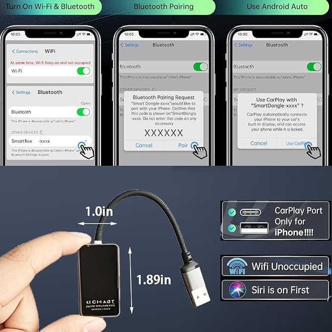 CarPlay Wireless CarPlay Adapter for iPhone for Volvo XC90 XC60 XC40 S60 V90 Accessories, Convert Wired to Wireless CarPlay Adapter (carplay Model A)