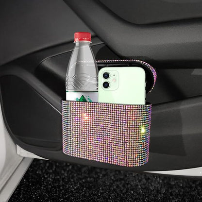 Bling Rhinestone Car Trash Can, Black, Swing-Lid
