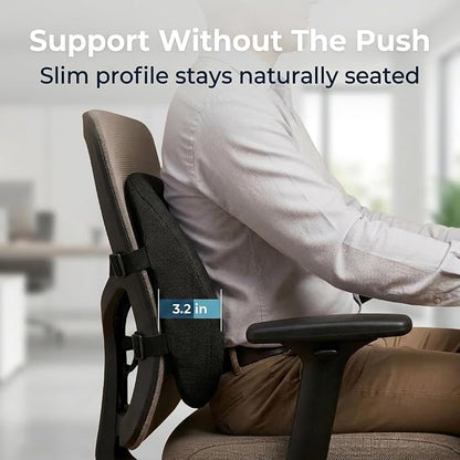 Lumbar Support Pillow for Office Chair & Car Seat, All-Season Memory Foam for Lower Back Pain Relief, Non-Slip Back Cushion with Dual Straps for Desk Workers & Drivers, Black