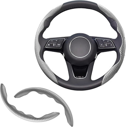 2pcs Universal Fit Carbon Fiber Steering Wheel Cover, Anti-Skid Steering Wheel Cover/Segmented Steering Wheel Protector/Car Interior Accessories (Gray)