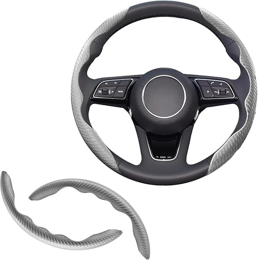 2pcs Universal Fit Carbon Fiber Steering Wheel Cover, Anti-Skid Steering Wheel Cover/Segmented Steering Wheel Protector/Car Interior Accessories (Gray)