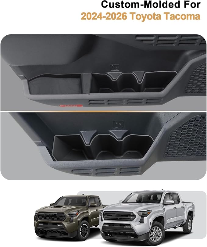 ECOZEN Door Pocket Organizer Set For 2024-2026 Toyota Tacoma - 6 Pcs TPE Door Side Storage Tray Compatible With Tacoma 2024-2026 Interior Accessories - Protection & Easy to Clean - Double Cab Only