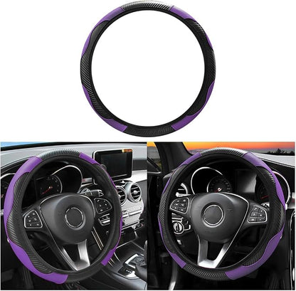 Osilly Car Steering Wheel Cover, 15 inch Carbon Fiber Microfiber PU Leather Elastic Steering Wheel Protector for Men Women, Anti-Slip Breathable Car Interior Accessories for Most Cars (Purple)