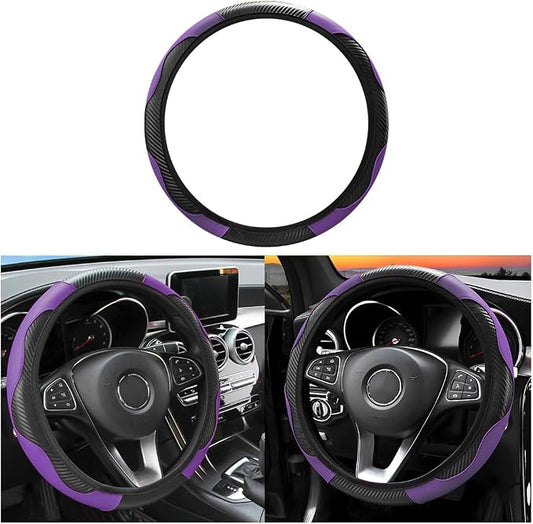 Osilly Car Steering Wheel Cover, 15 inch Carbon Fiber Microfiber PU Leather Elastic Steering Wheel Protector for Men Women, Anti-Slip Breathable Car Interior Accessories for Most Cars (Purple)