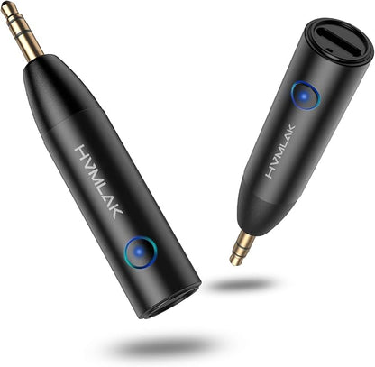 HVMLAK Bluetooth 5.4 Car Aux Adapter with Enhanced Microphone, 3.5mm Jack for Car Home Stereo, USB-C Charging, Sturdy Case, 1 Piece