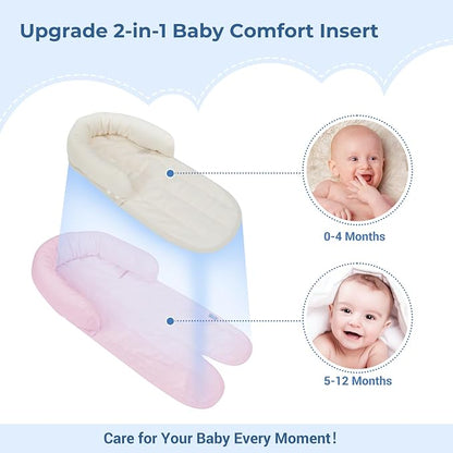 COOLBEBE New 2-in-1 Babybody Supports for Baby Newborn Infants - Extra Soft Stroller Cushion Pads Car Seat Insert, Seasons, Pink